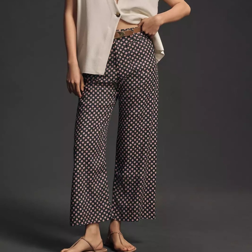 Maeve Black Wide-Leg Pants with Pink Dot Print - Picture 2 of 8